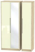Monaco Cream Gloss and Oak Effect 3 Door Tall Triple Wardrobe - 1 Mirror