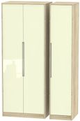Monaco Cream Gloss and Oak Effect 3 Door Tall Triple Wardrobe