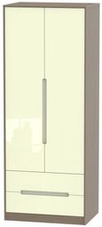 Monaco Cream Gloss and Toronto Walnut 2 Door 2 Drawer Tall Wardrobe