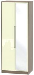 Monaco Cream Gloss and Toronto Walnut 2 Door Tall Wardrobe - 1 Mirror