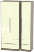 Monaco Cream Gloss and Toronto Walnut 3 Door Tall Triple Wardrobe - 4 Drawers