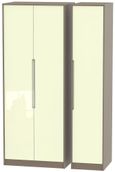 Monaco Cream Gloss and Toronto Walnut 3 Door Tall Triple Wardrobe