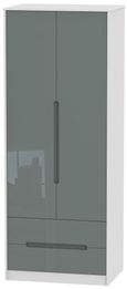 Monaco Grey Gloss and White 2 Door 2 Drawer Tall Wardrobe