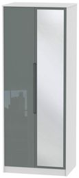 Monaco Grey Gloss and White 2 Door Tall Wardrobe - 1 Mirror