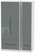Monaco Grey Gloss and White 3 Door Tall Triple Wardrobe - 4 Drawers