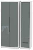 Monaco Grey Gloss and White 3 Door Tall Triple Wardrobe - RHF 2 Drawers