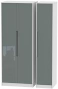 Monaco Grey Gloss and White 3 Door Tall Triple Wardrobe