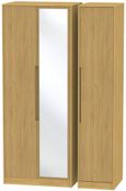 Monaco Modern Oak 3 Door Tall Triple Wardrobe - 1 Mirror
