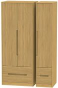Monaco Modern Oak 3 Door Tall Triple Wardrobe - 4 Drawers