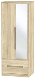 Monaco Oak Effect 2 Door Tall Combi Wardrobe - 1 Mirror