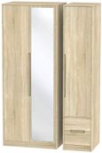 Monaco Oak Effect 3 Door Tall Combi Wardrobe - 1 Mirror and RHF 2 Drawers