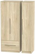 Monaco Oak Effect 3 Door Tall Triple Wardrobe - LHF 2 Drawers