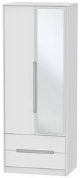 Monaco White 2 Door Tall Combi Wardrobe - 1 Mirror