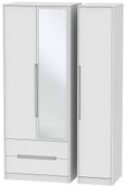 Monaco White 3 Door Tall Combi Wardrobe - 1 Mirror and LHF 2 Drawers