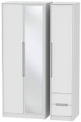 Monaco White 3 Door Tall Combi Wardrobe - 1 Mirror and RHF 2 Drawers