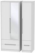 Monaco White 3 Door Tall Combi Wardrobe - 1 Mirror