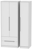 Monaco White 3 Door Tall Triple Wardrobe - LHF 2 Drawers