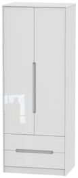 Monaco White Gloss 2 Door 2 Drawer Tall Wardrobe