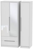 Monaco White Gloss 3 Door Tall Combi Wardrobe - 1 Mirror and LHF 2 Drawers