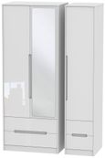 Monaco White Gloss 3 Door Tall Combi Wardrobe - 1 Mirror
