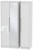Monaco White Gloss 3 Door Tall Triple Wardrobe - 1 Mirror