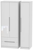Monaco White Gloss 3 Door Tall Triple Wardrobe - LHF 2 Drawers