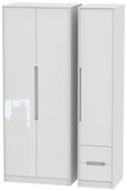 Monaco White Gloss 3 Door Tall Triple Wardrobe - RHF 2 Drawers