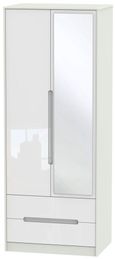 Monaco White Gloss and Cashmere 2 Door Tall Combi Wardrobe - 1 Mirror