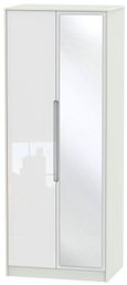 Monaco White Gloss and Cashmere 2 Door Tall Wardrobe - 1 Mirror