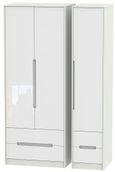 Monaco White Gloss and Cashmere 3 Door Tall Triple Wardrobe - 4 Drawers
