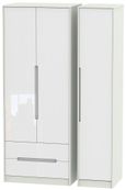 Monaco White Gloss and Cashmere 3 Door Tall Triple Wardrobe - LHF 2 Drawers