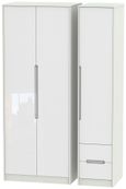 Monaco White Gloss and Cashmere 3 Door Tall Triple Wardrobe - RHF 2 Drawers