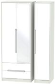 Monaco White and Cashmere 3 Door Tall Combi Wardrobe - 1 Mirror and LHF 2 Drawers