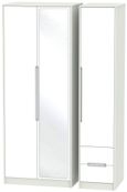 Monaco White and Cashmere 3 Door Tall Combi Wardrobe - 1 Mirror and RHF 2 Drawers