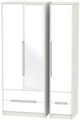 Monaco White and Cashmere 3 Door Tall Combi Wardrobe - 1 Mirror