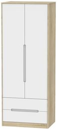 Monaco White and Oak Effect 2 Door 2 Drawer Tall Wardrobe