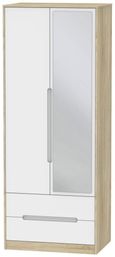 Monaco White and Oak Effect 2 Door Tall Combi Wardrobe - 1 Mirror