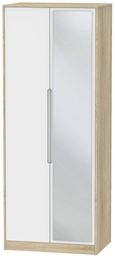 Monaco White and Oak Effect 2 Door Tall Wardrobe - 1 Mirror