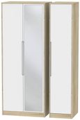 Monaco White and Oak Effect 3 Door Tall Triple Wardrobe - 1 Mirror