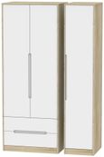Monaco White and Oak Effect 3 Door Tall Triple Wardrobe - LHF 2 Drawers