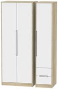 Monaco White and Oak Effect 3 Door Tall Triple Wardrobe - RHF 2 Drawers