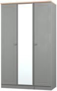 Norfolk Grey and Oak Effect 3 Door Triple Wardrobe - 1 Mirror