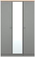 Norfolk Grey and Oak Effect 3 Door Triple Wardrobe - 1 Mirror