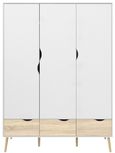 Oslo White and Oak Effect 3 Door 3 Drawer Wardrobe
