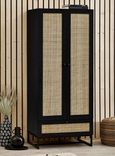 Padstow Double Wardrobe - 2 Door - 1 Drawer - Black and Rattan
