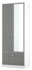 Padstow Grey and White 2 Door Tall Combi Wardrobe - 1 Mirror
