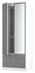 Padstow Grey and White 2 Door Tall Combi Wardrobe - 1 Mirror