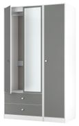 Padstow Grey and White 3 Door Tall Combi Wardrobe - 1 Mirror and LHF 2 Drawers