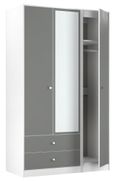 Padstow Grey and White 3 Door Tall Combi Wardrobe - 1 Mirror and LHF 2 Drawers