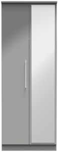 Paris Grey Gloss 2 Door Tall Wardrobe - 1 Mirror